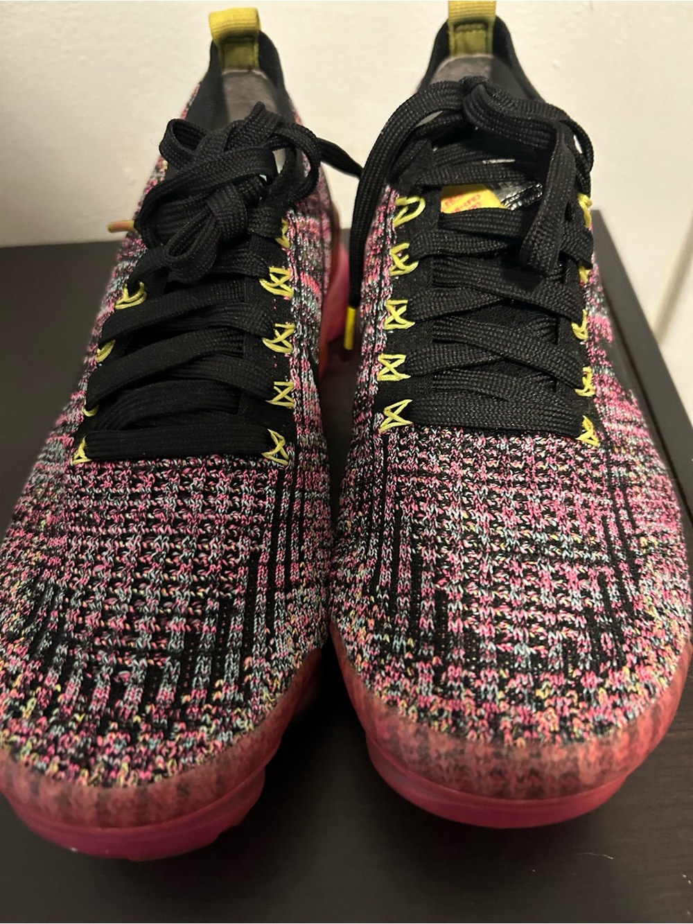 Nike Women’s Multicolor Knit Sneakers with Black Laces and Yellow Accents